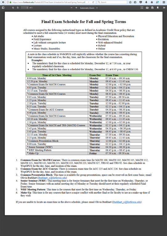 Final Exam Schedule | All Markets | theFort